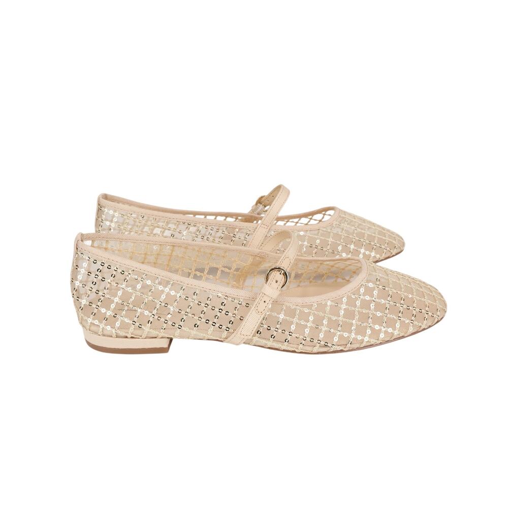 NWOB J.Crew Factory Sequin Plaid Mary Jane Flats Gold Sequin Size 11 - Picture 3 of 7